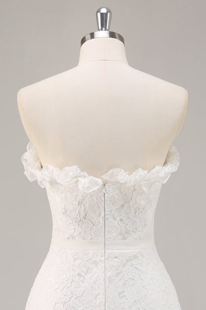 White A Line Lace Sweetheart Mini Graduation Dress