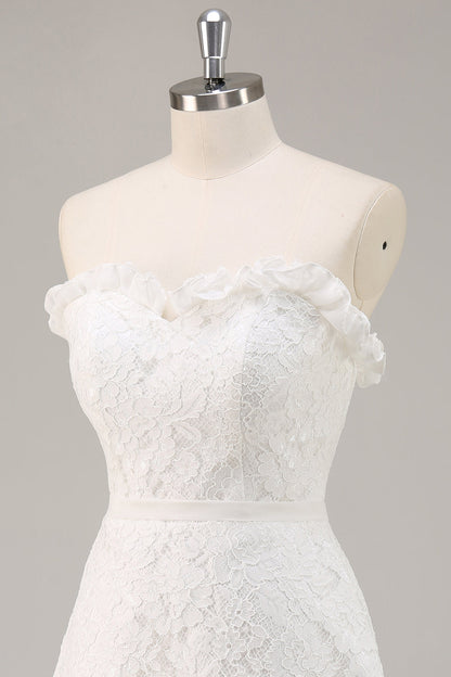 White A Line Lace Sweetheart Mini Graduation Dress