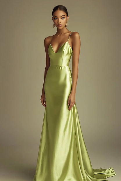 Lemon Green Mermaid Satin Simple Formal Dress