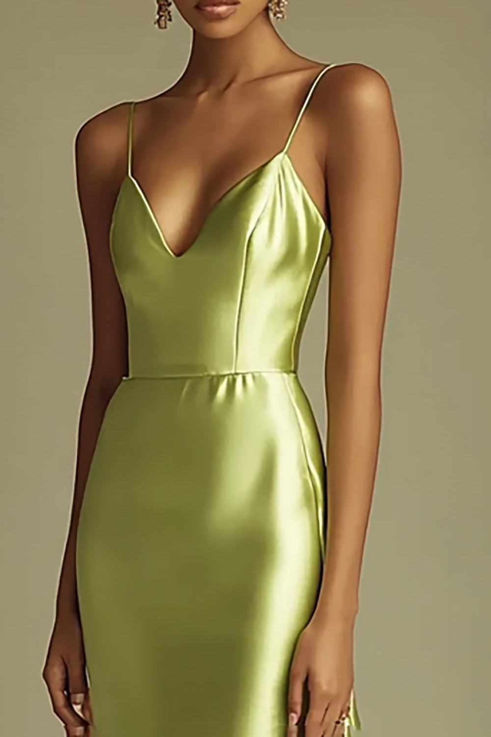 Lemon Green Mermaid Satin Simple Formal Dress