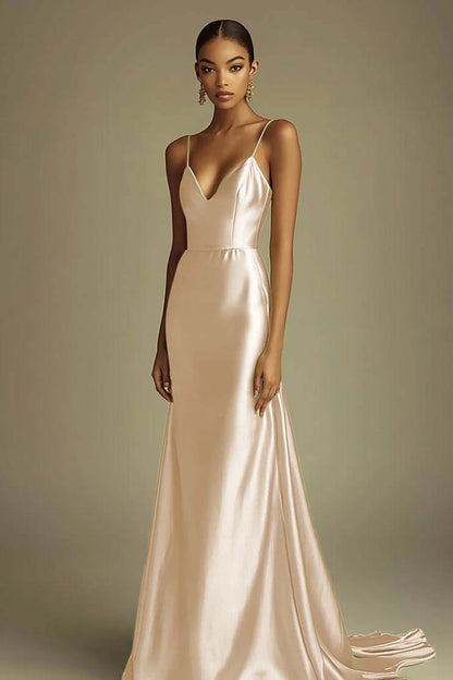 Lemon Green Mermaid Satin Simple Formal Dress