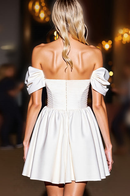 white satin homecoming dress Short Open Back White Stretch Satin Homecoming Dress with Lace US16 / Custom Color