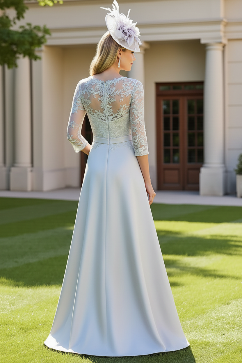 Silver Satin A Line Mother of the Bride Dress with Appliques