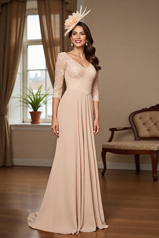 Apricot Long Mother Of The Bride Dress With Appliques