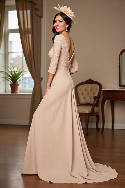 Apricot Long Mother Of The Bride Dress With Appliques