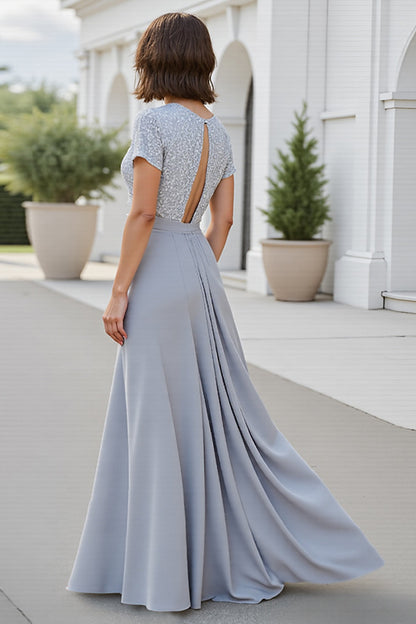 Sparkly Silver V Neck A Line Mother Of The Bride Dress