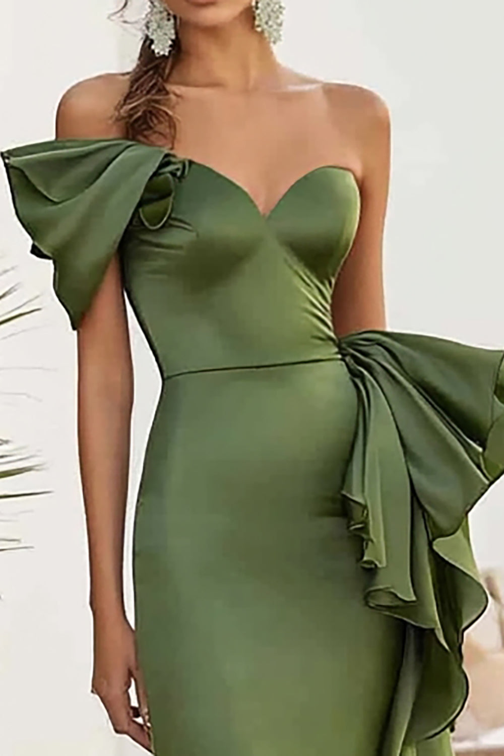 One Shoulder Olive Long Formal Dress