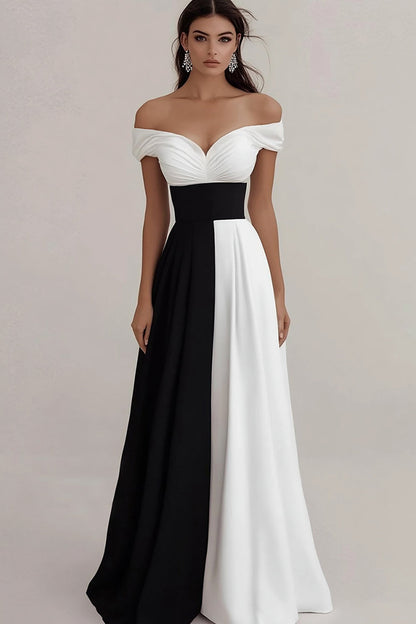Off The Shoulder A Line Black And White Formal Dress