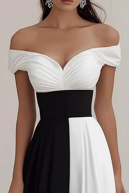 Off The Shoulder A Line Black And White Formal Dress