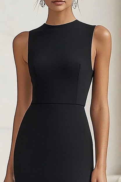 Bodycon Satin Simple Black Tie Dress With Slit