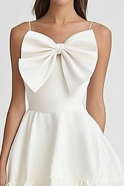 White and Black Ruffled A Line Short Graduation Dress with Bow