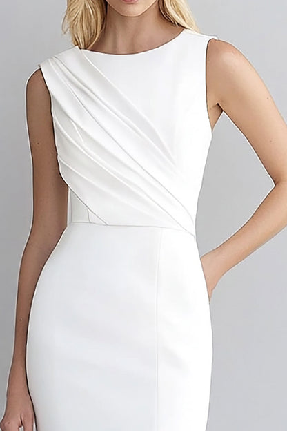 Ivory Bodycon Scoop Neck Sleeveless Ruched Short Work Dress