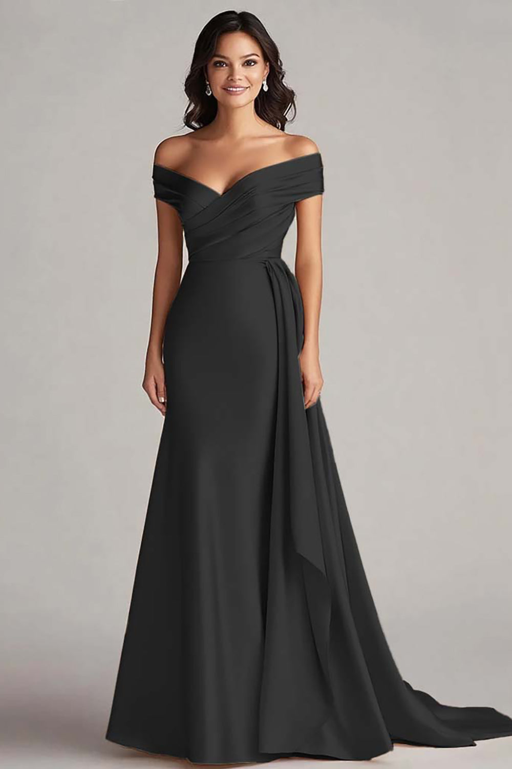 Off The Shoulder Champagne Long Formal Dress