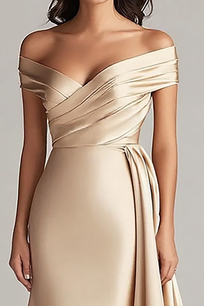 Off The Shoulder Champagne Long Formal Dress
