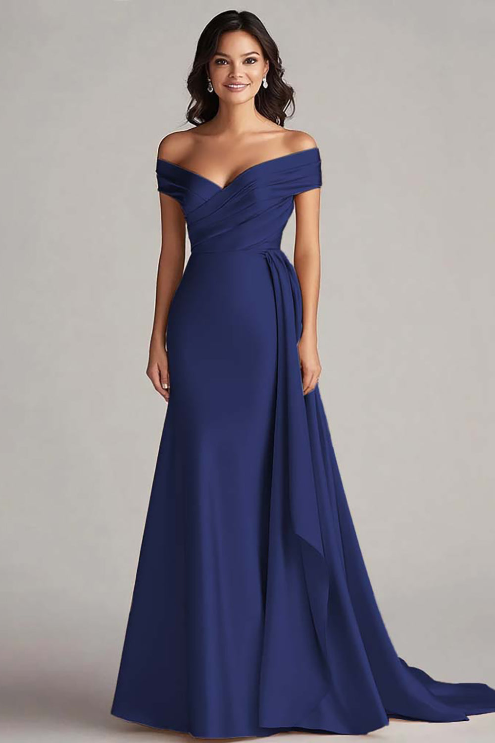 Off The Shoulder Champagne Long Formal Dress