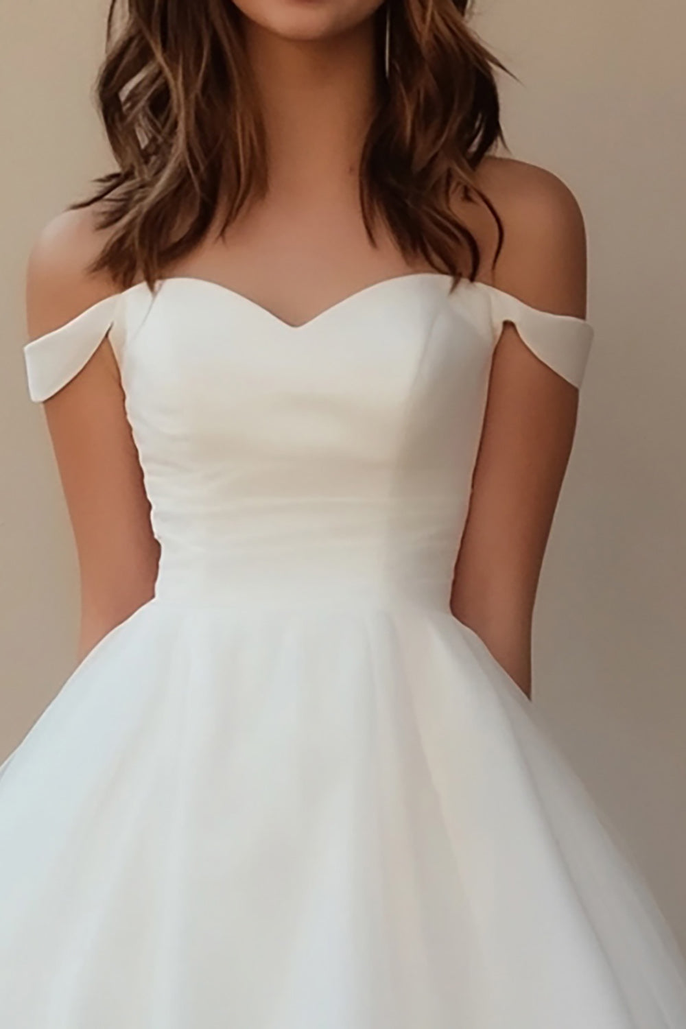 White A Line Tulle Off The ShoulderShort Graduation Dress VOS LEE White A Line Tulle Off The ShoulderShort Graduation Dress VOS LEE