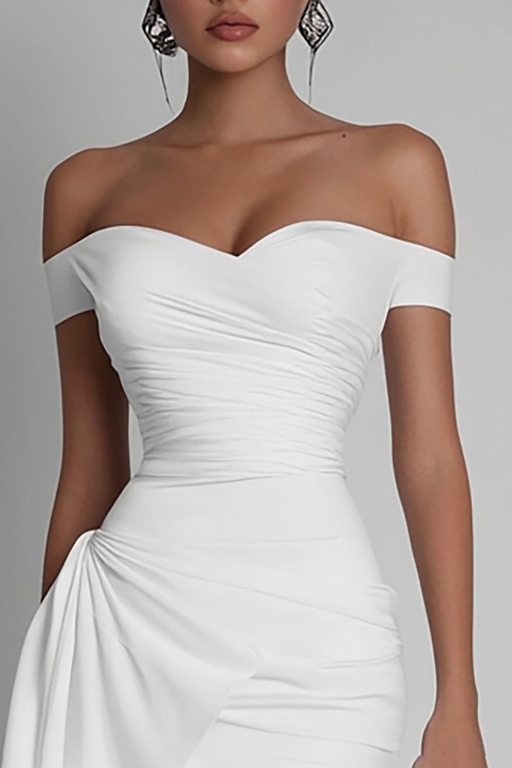 white silk dress for graduation Berylove Women Strapless Midi White Dress Elegant Satin Graduation Dress with Neck Scarf