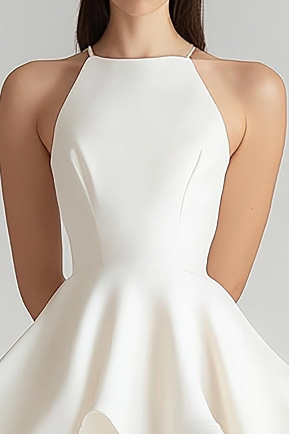 Ivory Chiffon A Line Short Graduation Dress with Ruffles VOS LEE Ivory Chiffon A Line Short Graduation Dress with Ruffles VOS LEE