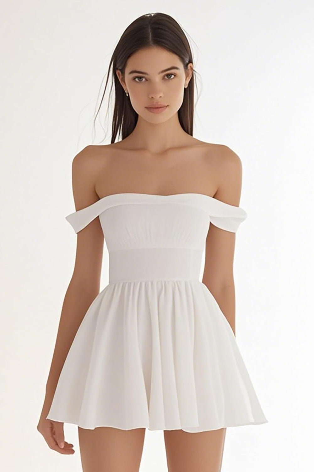 Ivory Chiffon Off The Shoulder A Line Short Graduation Dress – VOS LEE Ivory Chiffon Off The Shoulder A Line Short Graduation Dress – VOS LEE