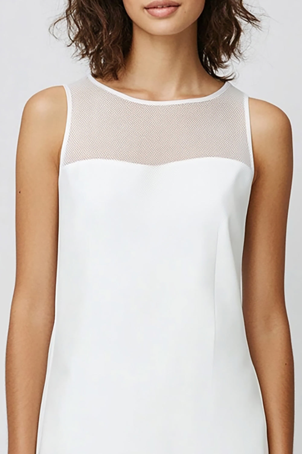 White Illusion Scoop Neck Satin Sleeveless Short Graduation Dress