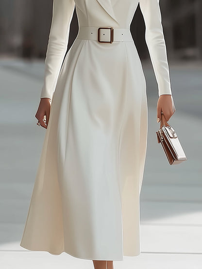 Chic Belted Blazer-Inspired Long Sleeve Midi Dress