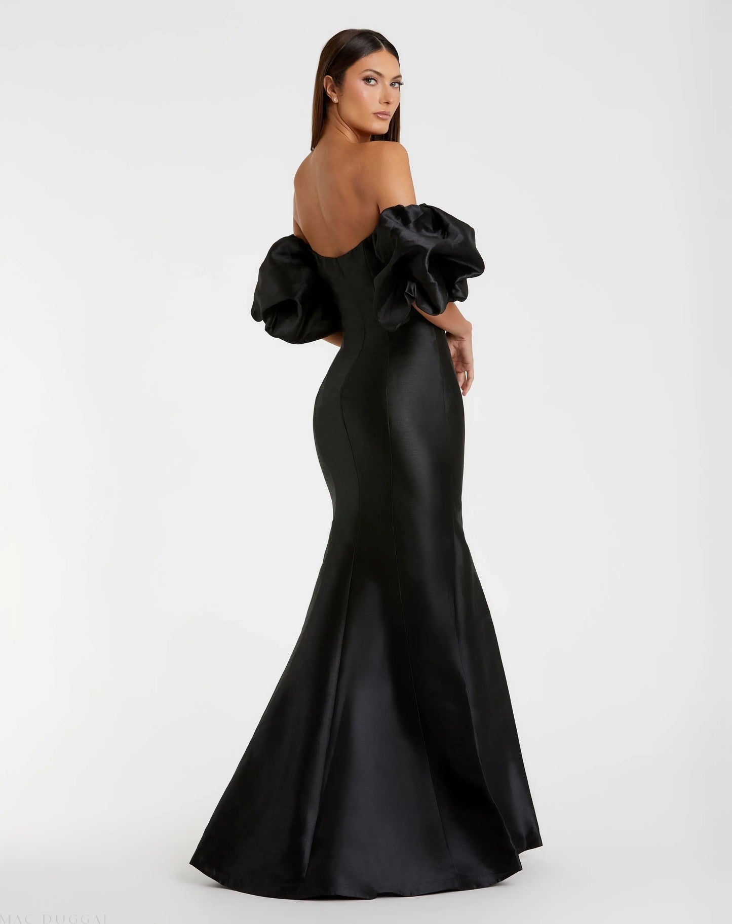 Chartreuse Off-the-Shoulder Puff Sleeve Mermaid Evening Gown