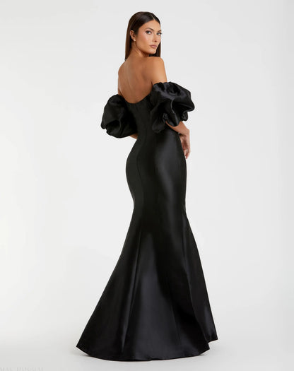 Chartreuse Off-the-Shoulder Puff Sleeve Mermaid Evening Gown