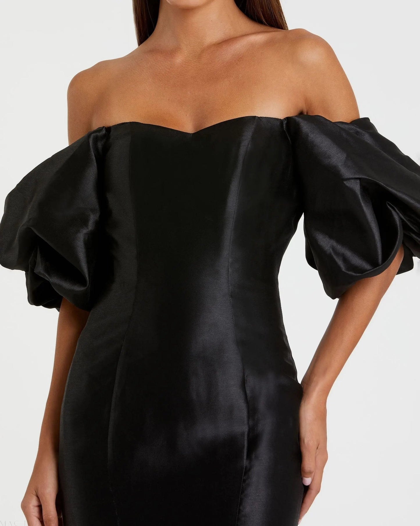 Chartreuse Off-the-Shoulder Puff Sleeve Mermaid Evening Gown