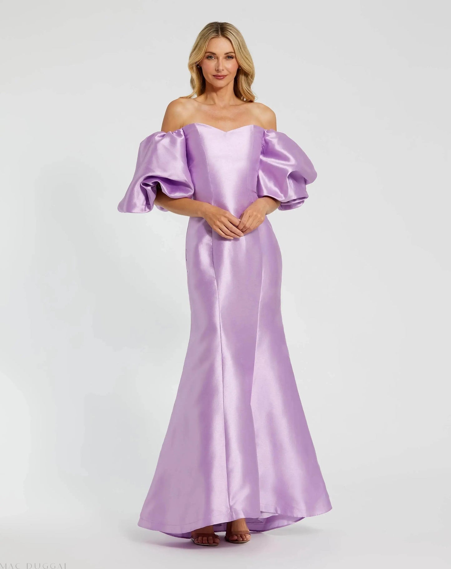 Chartreuse Off-the-Shoulder Puff Sleeve Mermaid Evening Gown