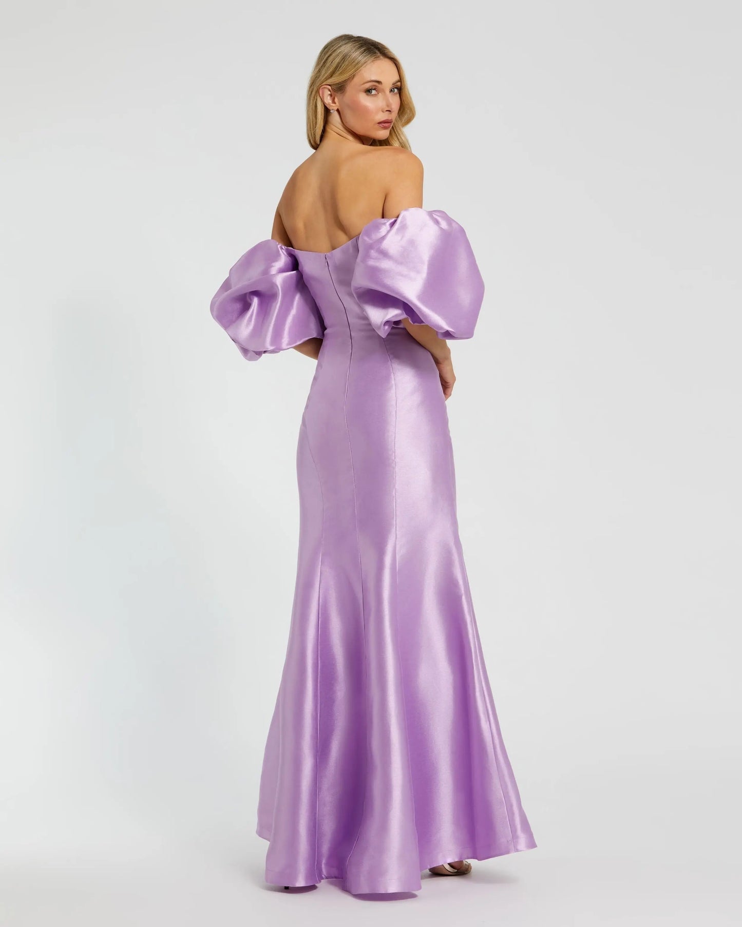 Chartreuse Off-the-Shoulder Puff Sleeve Mermaid Evening Gown