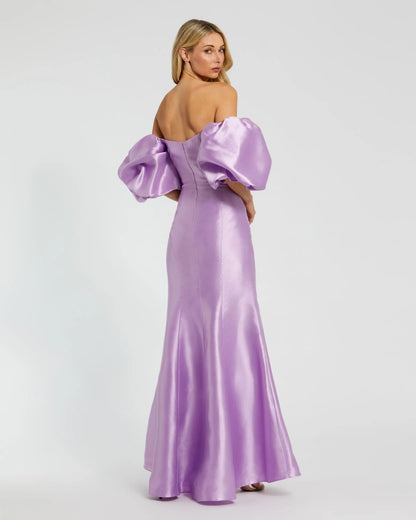 Chartreuse Off-the-Shoulder Puff Sleeve Mermaid Evening Gown