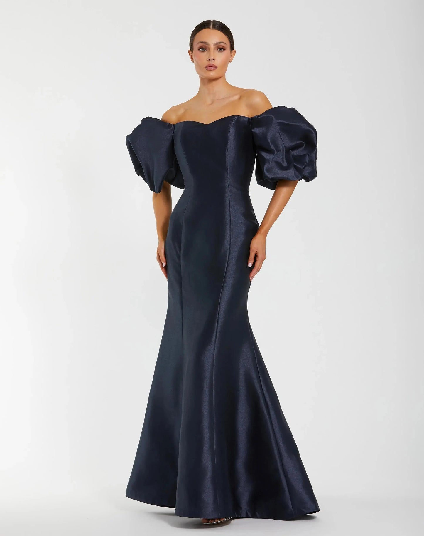 Chartreuse Off-the-Shoulder Puff Sleeve Mermaid Evening Gown