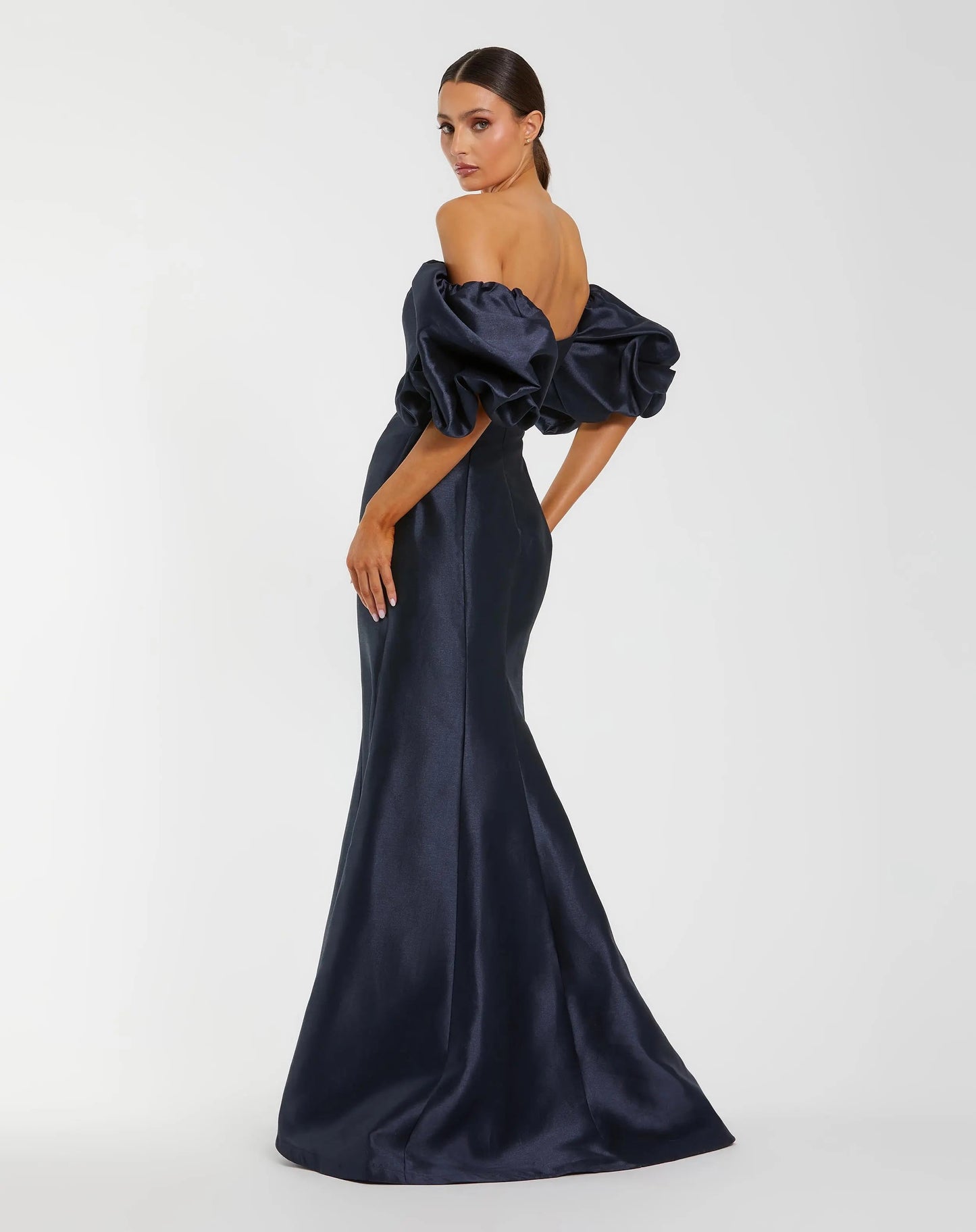 Chartreuse Off-the-Shoulder Puff Sleeve Mermaid Evening Gown