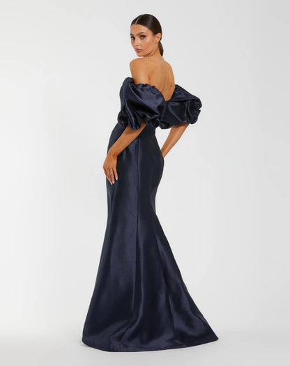 Chartreuse Off-the-Shoulder Puff Sleeve Mermaid Evening Gown