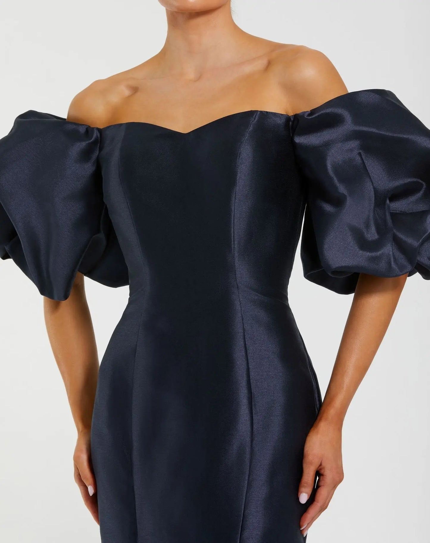 Chartreuse Off-the-Shoulder Puff Sleeve Mermaid Evening Gown