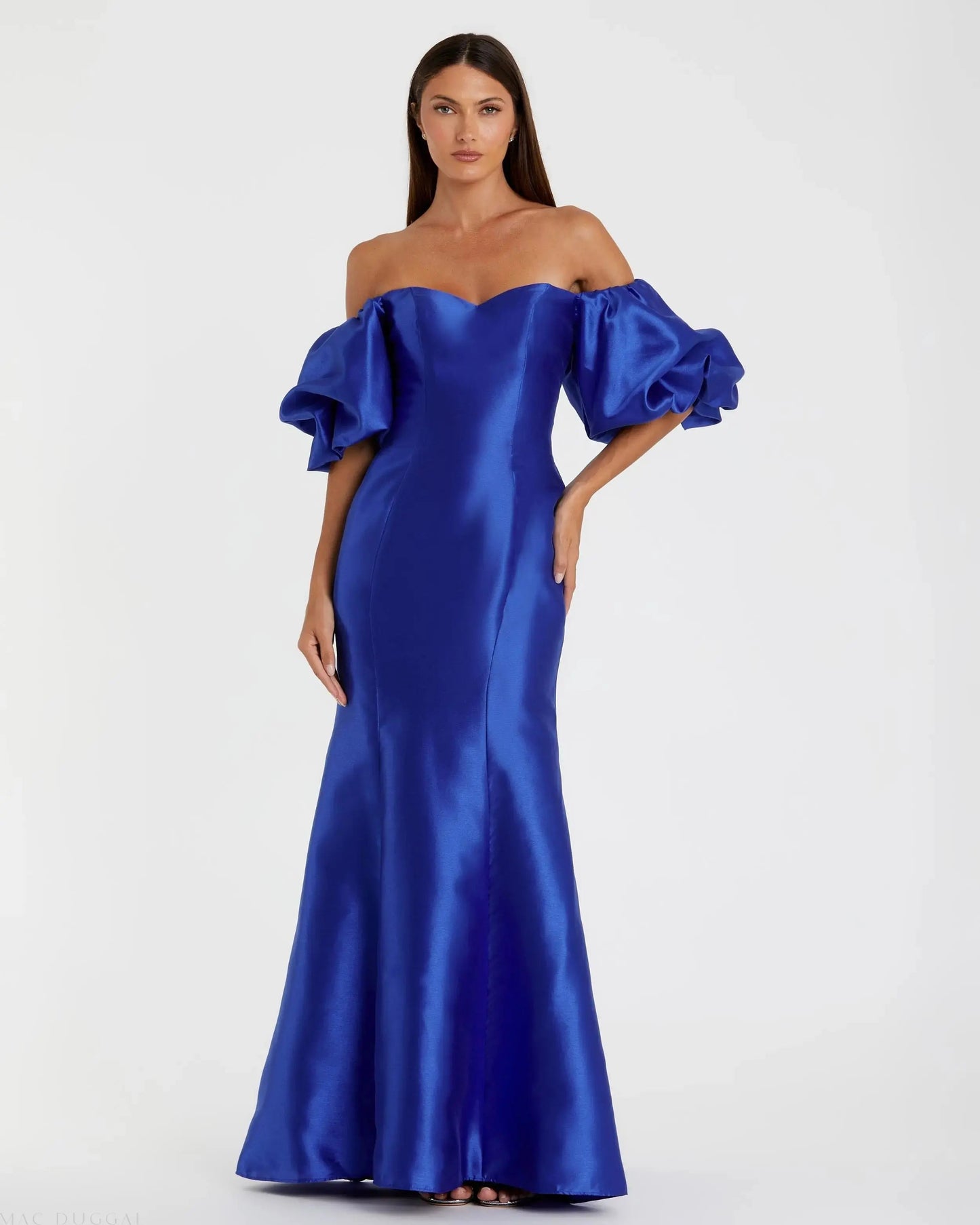Chartreuse Off-the-Shoulder Puff Sleeve Mermaid Evening Gown