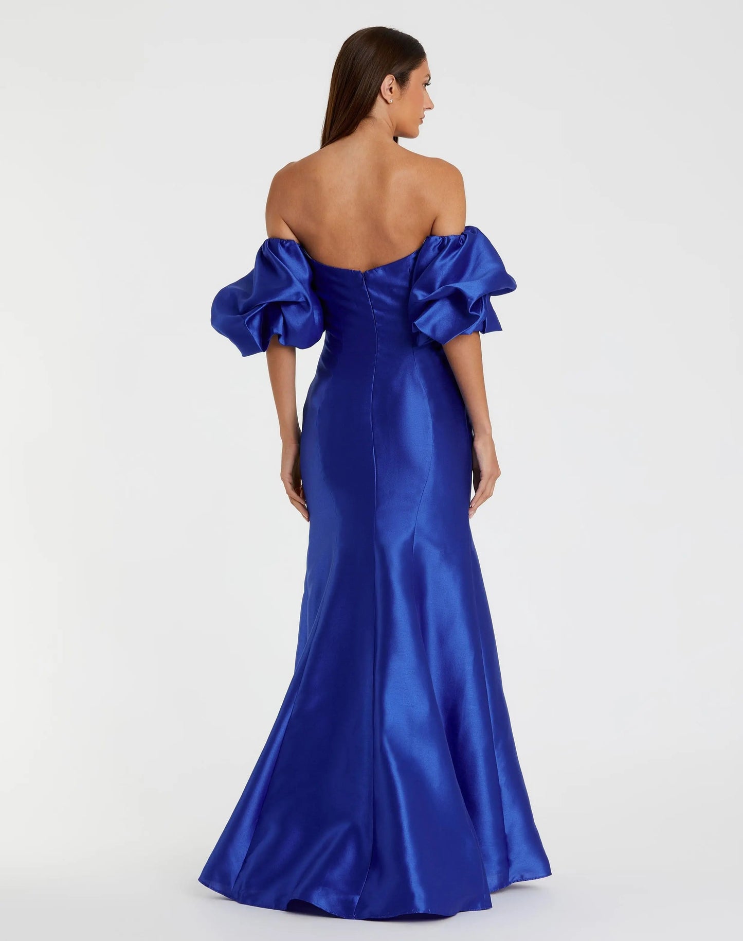 Chartreuse Off-the-Shoulder Puff Sleeve Mermaid Evening Gown