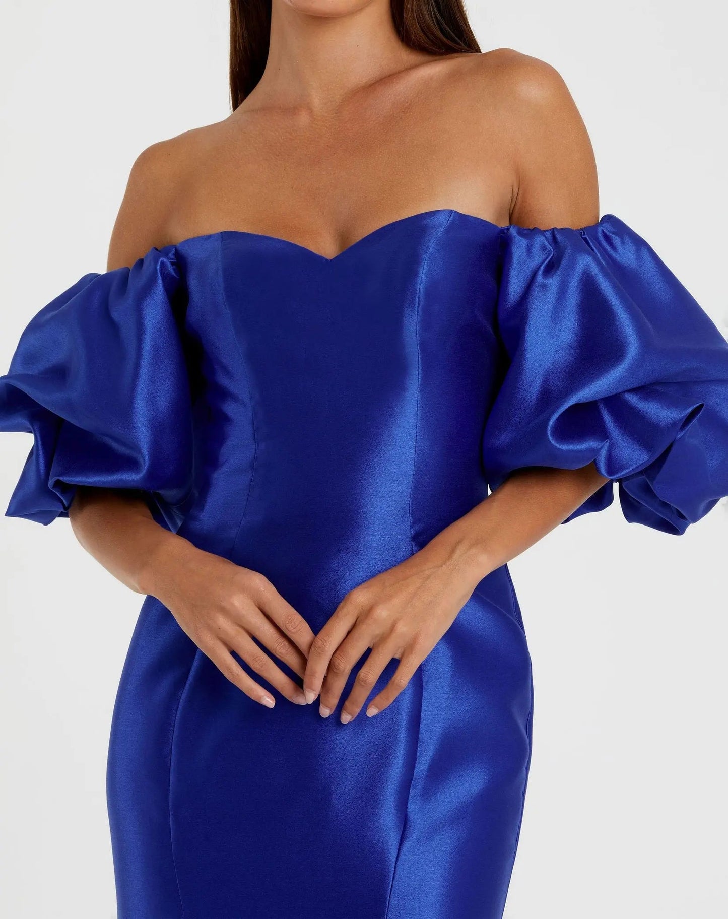 Chartreuse Off-the-Shoulder Puff Sleeve Mermaid Evening Gown