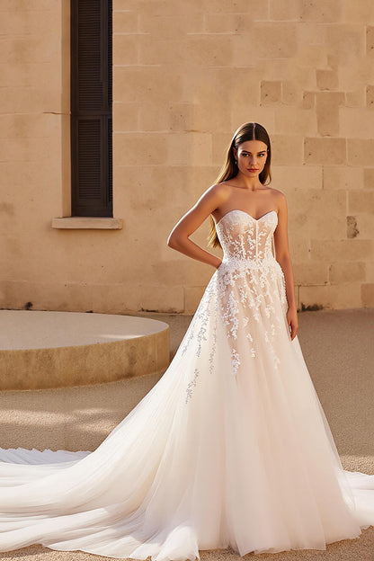 Ivory A Line Strapless Court Train Wedding Dress