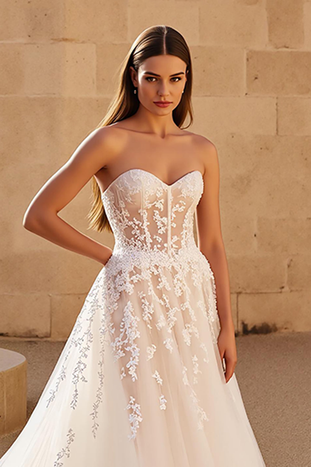 Ivory A Line Strapless Court Train Wedding Dress
