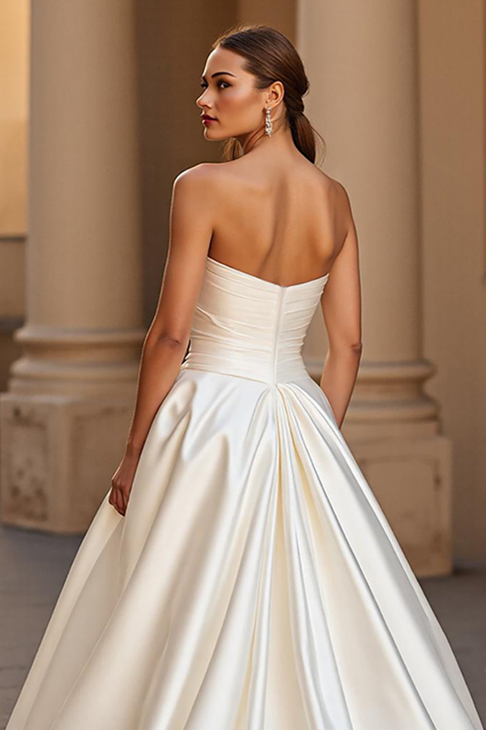 Simple A Line Strapless Court Train Ivory Wedding Dress