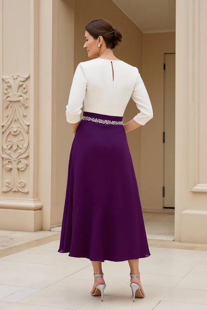 Black and White A-Line Bateau Neck Mother of the Bride Dress with Beading