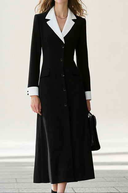 Black and White A-Line Notched Lapel Work Dress