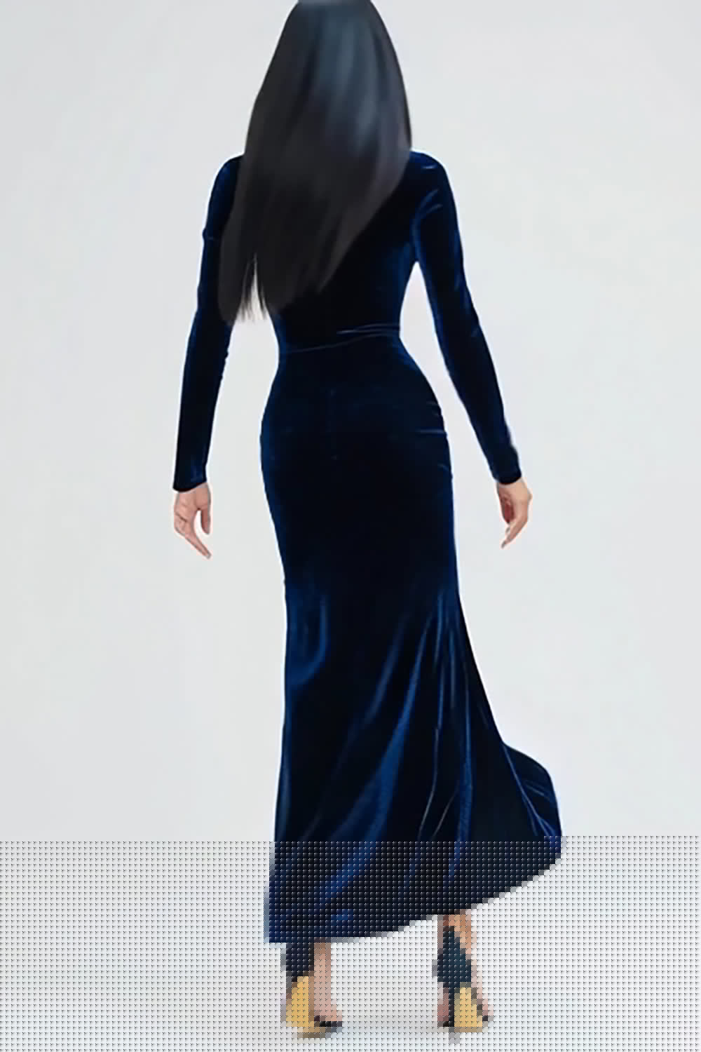 Navy Sheath Velvet Long Sleeve Formal Dress With Slit