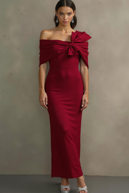 Sky Blue Mermaid Off the Shoulder Long Formal Dress with Bow