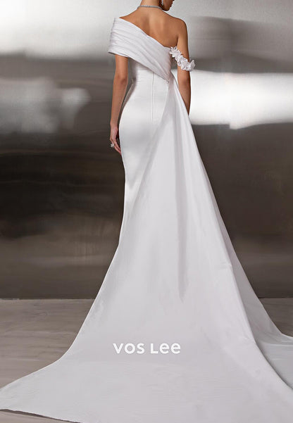 Sexy & Hot Asymmetrical Neck Satin Flowers Mermaid Prom Dresses