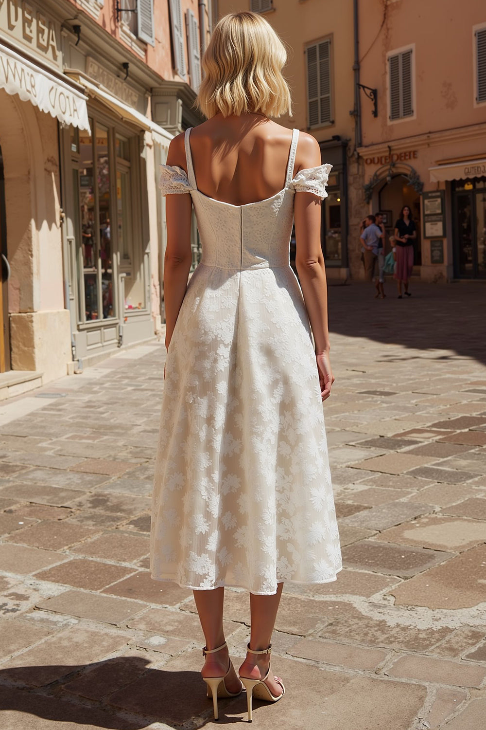 Ivory Lace Cold Shoulder A Line Long Wedding Dress