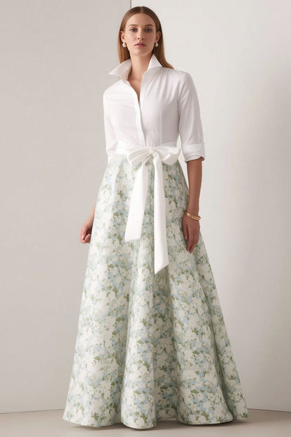 Royal Blue A-Line Floral Half Sleeves Long Mother Of The Bride Dress with Sash