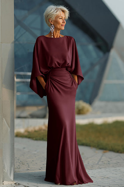 Silver Sheath 3/4 Sleeves Long Mother of the Bride Dress with Pockets