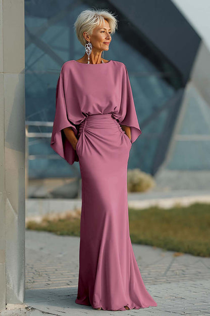 Silver Sheath 3/4 Sleeves Long Mother of the Bride Dress with Pockets